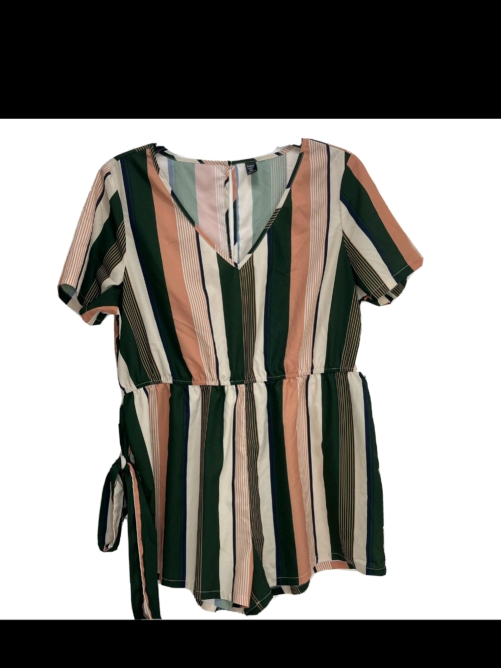 Striped V-Neck Short Sleeve Romper in Green, Blush & Cream Size 2xl Nwot